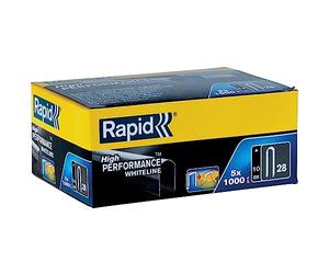 Rapid Caja de Grapas de Corona Redondeada con Recubrimiento Blanco para Cables de Bajo Voltaje N.º28 de Acero Galvanizado, 10 mm - 5 x 1.000 Grapas