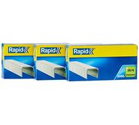 Rapid - Grapas, 1000 unidades 15000 Agrafes | 3 cajas de 5000 grapas estándar 26/6, capacidad 20 hojas, alambre galvanizado, pata de 6 mm, calidad profesional.