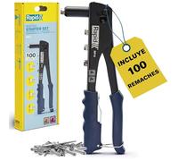 Rapid Kit Rivettatrice RP10 con 100 Rivetti in Alluminio da 3.2 a 4.8 mm | Chiave Integrata e Impugnatura Morbida per Rivetti a Strappo