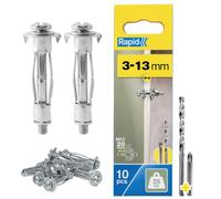 Rapid Metallexpander M8, För Väggar 3-13 mm, Klarar 25 kg, 10-pack | Smart benkonstruktion, ökad greppyta och motståndskraft mot att lossna, inkl. borr, upp till 20 mm
