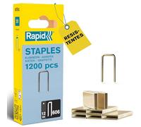 Rapid Paquete de 1200 Grapas N.606/12 para Fijación de Materiales Rígidos, Listones, Paneles, Marcos, Cajones, con Corona Estrecha y Recubrimiento de Resina, Longitud de Pierna 12 mm