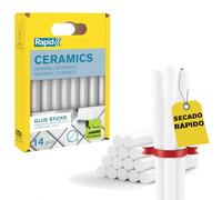 Rapid Paquete de 14 Barras de Cola para Cerámica y Azulejos, Diámetro 12 mm x 94 mm, Color Blanco, Adecuadas para Porcelana, Materiales Porosos, Sellados, Sin Disolventes, Pegado Rápido
