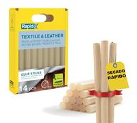 Rapid Paquete de 14 Barras de Cola para Tejidos y Cuero, Diámetro 12 mm x 94 mm, Color Amarillo, Adecuadas para Moqueta, Nobuck, Sin Disolventes, Pegado Rápido (5001416)
