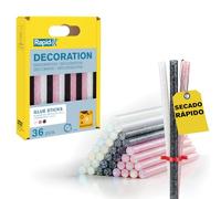Rapid Paquete de 36 Barras de Cola de Colores con Purpurina para Decoración, Diámetro 7 mm x 90 mm, Colores Purpurina Blanco, Negro y Rosa, con Altos Niveles de Resina, Sin Disolventes, Pegado Rápido