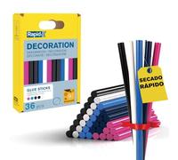 Rapid Paquete de 36 Barras de Cola de Colores para Decoración, Diámetro 7 mm x 90 mm, Colores Blanco, Negro, Azul Claro, Rojo y Azul, con Altos Niveles de Resina, Sin Disolventes, Pegado Rápido