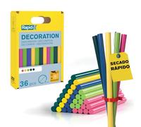 Rapid Paquete de 36 Barras de Cola de Colores para Decoración, Diámetro 7 mm x 90 mm, Colores Fucsia, Amarillo, Verde Claro, Verde Oscuro y Azul, con Altos Niveles de Resina, Sin Disolventes