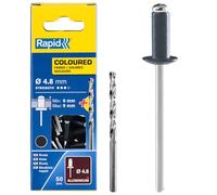 Rapid Remaches de Aluminio de Gran Resistencia, Gris Antracita, Ø4,8 x 12 mm - Remaches de 4 mm para Canalones, Tuberías y Chapa Metálica - Incluye Taladro - 50 Unidades, Embalaje de Cartón (5001470)