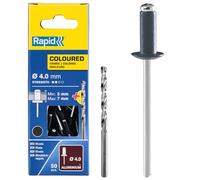 Rapid Remaches de Aluminio de Gran Resistencia, Gris Antracita, Ø4 x 10 mm - Remaches de 4 mm para Canalones, Tuberías y Chapa Metálica - Incluye Taladro - 50 Unidades, Embalaje de Cartón (5001465)