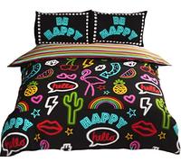 Be Happy Neón Conjunto de Funda Nórdica Individual Adolescente Ropa Cama Rapport