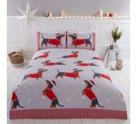 Rapport Home Dachshund Through The Snow - Juego de Funda de edredón para Cama Doble, 3 Piezas, Color Rojo