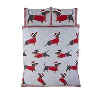 Rapport Home Dachshund Through The Snow - Juego de Funda nórdica para Cama Individual, algodón, Color Rojo