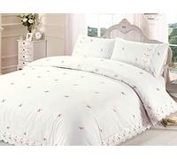 Rapport Home Funda nórdica con Borde de Encaje Floral Juego de Cama Bordado, poliéster-algodón, Crema, 3 Piezas, Doble