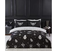 Rapport Home Gothic Magic - Juego de Funda de edredón de Microfibra para Cama Individual, diseño de Halloween, Reversible, Color Negro