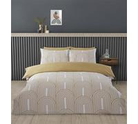 Rapport Home Juego de Funda de edredón para Cama Doble, polialgodón, diseño geométrico, Amarillo y Blanco, Minimalista, 3 Piezas, no Necesita Planchado, con Cierre a presión