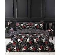 Rapport Home Juego de Funda nórdica Negra con Calaveras y Rosas, Juego de Ropa de Cama Individual de Microfibra con temática de Halloween