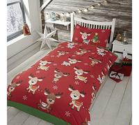 Rapport Home Rudolph & Friends - Juego de Funda de edredón, polialgodón, Color Rojo, 2 Piezas, Individual