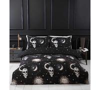 Rapport Home Tarot - Juego de Funda nórdica de Microfibra para Cama Doble, diseño de Calaveras y Estrella, Color Negro