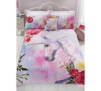 Rapport Juego de Funda de edredón y 2 Fundas de Almohada de Unicornio Brillante y Brillante, poliéster, algodón, Multicolor, Doble