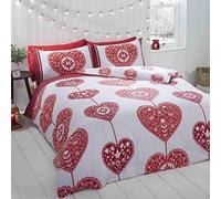 Rapport - Juego de Funda nórdica y Funda de Almohada para Cama Individual, diseño de Corazones navideños, Color Rojo