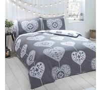 Rapport - Juego de Funda nórdica y Funda de Almohada para Cama Individual, diseño de Corazones navideños, Color Gris