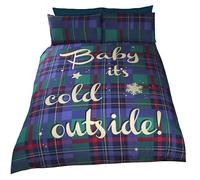 Rapport Navidad Tartán Navidad Cuadros Colcha Funda de edredón y 2 Funda de Almohada Juego de Ropa de Cama, Azul, Doble