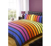 Rapport Soho Multi Rayas Funda De Edredón Colcha Juego de Cama, Color Azul, Morado, Naranja, Amarillo, Verde, tamaño Doble - Dormitorio Ropa de Cama