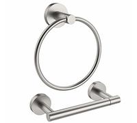 RARXTR Soporte de Papel higiénico Cepillado y Anillo para Toallas SUS304 de Acero Inoxidable 2 Piezas con Soporte Giratorio de Doble Poste para Rollo de Papel higiénico, Soporte de Pared y Soporte