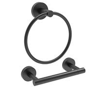 RARXTR Soporte para Papel higiénico Negro Mate y Anillo para Toallas SUS304 de Acero Inoxidable 2 Piezas con Soporte Giratorio de Doble Poste para Rollo de Papel higiénico, Soporte de Pared y Soporte