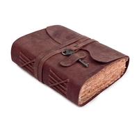 Rasavi Diario encuadernado de piel auténtica para hombres y mujeres, cierre de llave vintage, libro de sombras, 200 páginas hechas a mano, papel de acuarela vintage con borde de cubierta, fucsia, 6 x