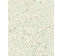 Rasch Country Charme 456769 - Papel pintado no tejido, color verde claro con pequeñas y delicadas flores en beige y blanco