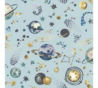 Rasch Papel pintado 300949 - Papel pintado de fieltro azul claro con diseño espacial y planetas; papel pintado para habitación infantil, 10,05 m x 0,53 m (largo x ancho)