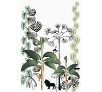 Rasch Papel pintado 532067 - Papel pintado fotográfico sobre fieltro con palmeras, hojas y animales en verde, blanco y negro de la colección Onszelf Stories - 3,00 m x 2,00 m (largo x ancho)