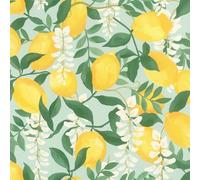 Rasch Papel pintado autoadhesivo de limón Portofino, papel pintado texturizado mediterráneo en amarillo, verde y blanco, fácil de colocar sin pegamento con tecnología adhesiva Tesa, 6,00 m x 0,53 m
