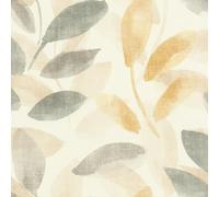 Rasch Papel Pintado Hojas Liverna - Papel pintado no tejido de acuarela, diseño de plantas, color beige, marrón y amarillo, para un ambiente natural de vivienda, resistente y lavable, 10,05 m x 0,53 m