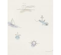 Rasch Papel pintado no tejido con diseño de ancla, estrella de mar, velero y timón - Papel pintado con textura azul para un ambiente marítimo - Fácil de empapelar y pintar - 10,05 m x 0,53 m