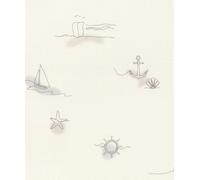 Rasch Papel pintado no tejido con diseño de ancla, estrella de mar, velero y timón - Papel pintado texturizado en color beige para un ambiente marítimo - Fácil de empapelar y pintar - 10,05 m x 0,53 m