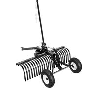 Rastrillo de jardín de 122 cm para arrastrar, ideal para quitar piedras y otros residuos del césped, compatible con vehículos todo terreno, cortacéspedes y tractores. Cuenta con 24 dientes de acero re