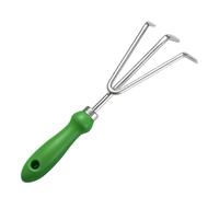 Rastrillo de mano, pequeño rastrillo de jardín de acero inoxidable de 10, 6 x 3, 5 pulgadas con mango de plástico, herramientas colgantes para jardinería, deshierbe, trasplante y excavación.