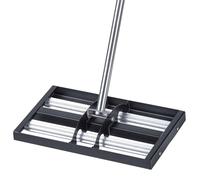 Rastrillo nivelador de césped mejorado con rodillo, nivelador de césped de acero inoxidable de 17" x 10" con mango ajustable de 63.4", rastrillo nivelador de alta resistencia, herramienta para nivelar