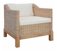 Ratán natural resistente cojines extraíbles lavables estilo hogar sillón | Sillón Ratán Natural con Cojines Cremas Extraíbles y Estructura de Madera Mango Resistente para Sala Estar Interior