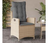 Ratán PE resistente Sillón reclinable exterior respaldo ajustable 57 x 61 x | Sillón reclinable de jardín con cojines ratán PE beige mixto, tumbona exterior ajustable con respaldo regulable, butaca