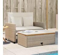 Ratán PE resistente sofá cama convertible taburete 115x75x91 cm Beige | Sofá de jardín con cojines 2 plazas ratán y madera acacia beige convertible en cama con reposapiés almacenaje exterior