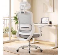 rattantree 150kg Silla Oficina Ergonómica Malla reposabrazos 3D | Respaldo reclinable con cabecero, altura regulable, ruedas silenciosas, apta teletrabajo y gaming, montaje sencillo, gris
