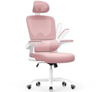 rattantree Silla de Oficina Ergonómica con Soporte Lumbar, Silla de Escritorio de Respaldo con Reposacabezas y Altura Ajustables, Reposabrazos Abatible, Silla de Ordenador para Oficina en Casa, Rosado