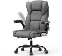 rattantree Silla de Oficina, Sillas Escritorio Ergonómica con Reposabrazos Abatibles de 90°, Tapizado de Cuero, Ruedas Giratorias y Altura Ajustable, Adecuada para Uso en La Oficina y Hogar, Gris