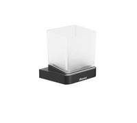 Ravak 10° - Bote de cepillo de dientes y pasta dentífrica con soporte, negro/vidrio X07P557