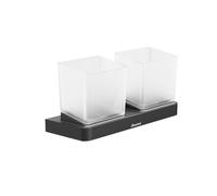 Ravak 10° - Vasos para cepillo y pasta de dientes con soporte, negro/vidrio X07P558