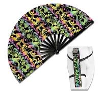 Raveahem Lridescent - Ventilador de mano plegable de bambú para hombres y mujeres, para EDM, festival de música, club, freaky, fiesta, baile, actuación, decoración, regalo
