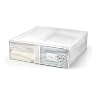Rayen - Caja de almacenaje de ropa y mantas de cama. Bolsa de PVA para ropa con cremallera, rejilla transpirable, plegable y resistente. 55 x 65 x 20 cm. Translúcido
