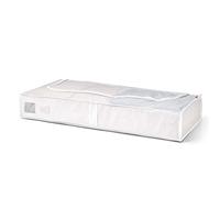 Rayen - Caja de almacenaje de ropa y mantas de cama. Bolsa de tela para ropa con cremallera, rejilla transpirable, plegable y resistente. 45 x 103 x 16 cm. Blanco/Translúcido